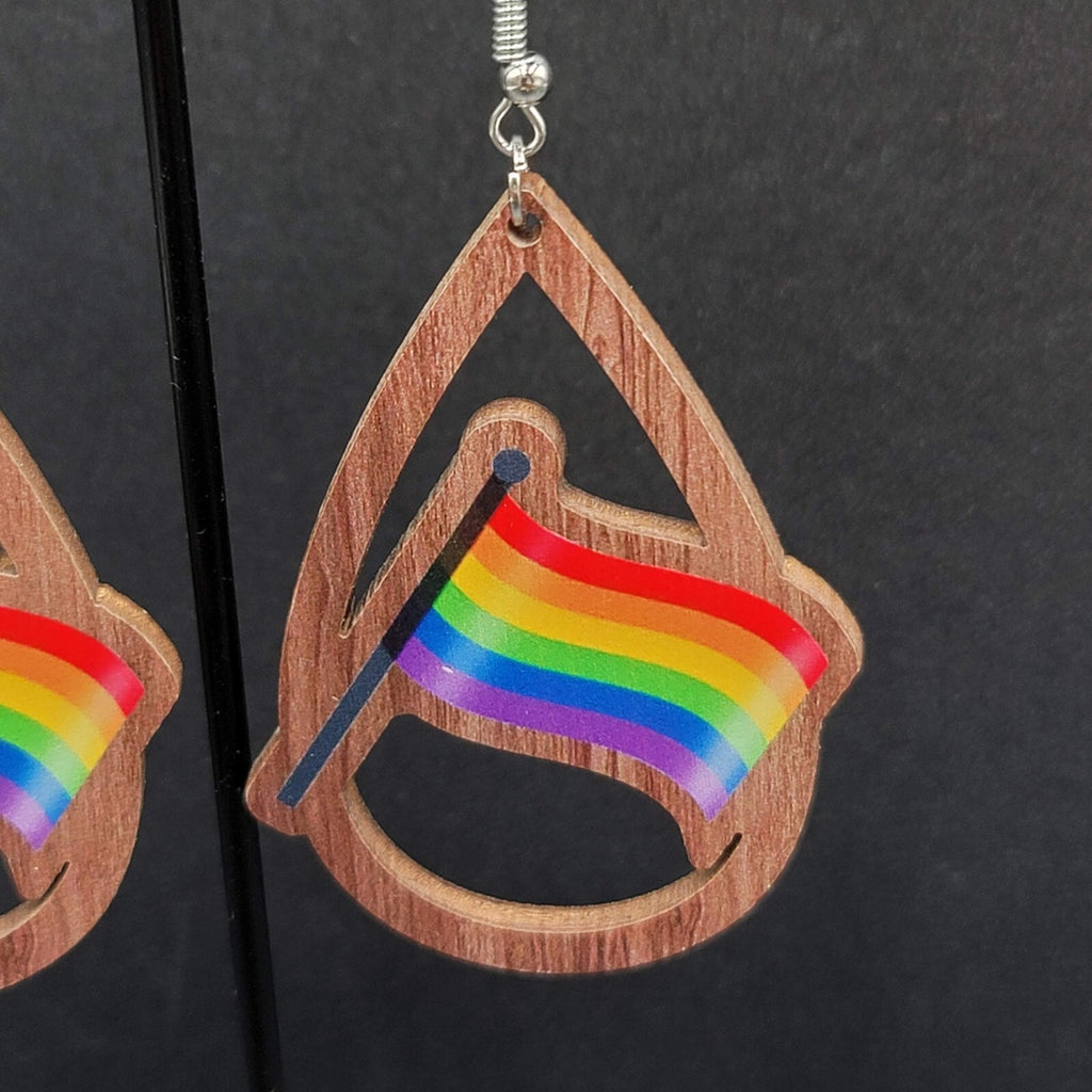 New PRIDE FLAG Pierced Earrings Rainbow Wood Teardrop Dangle 2.25"