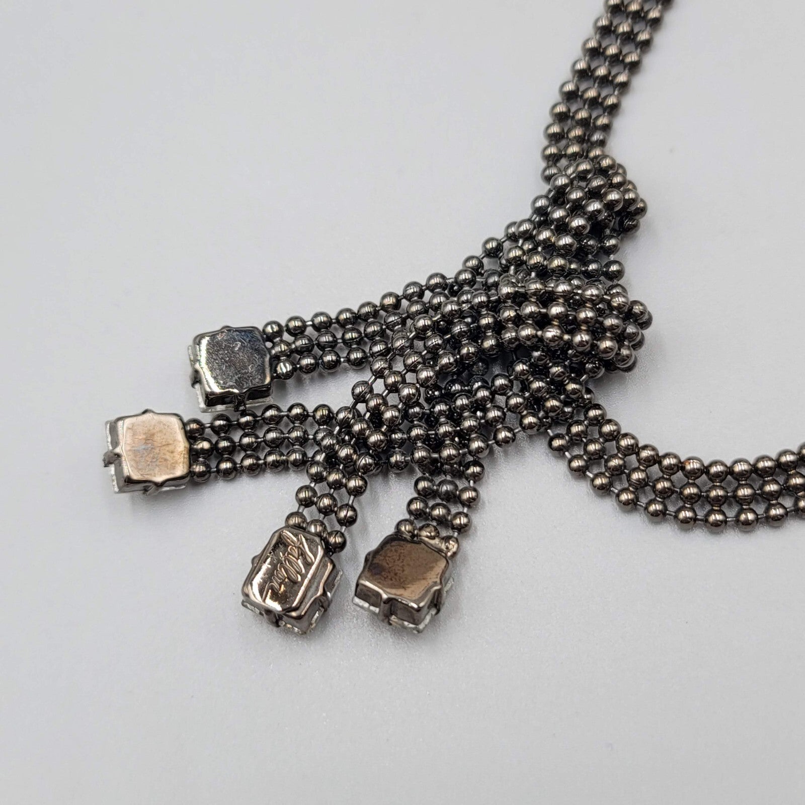 FALLON Designer Statement Necklace Black Bead Chain Square Rhinestone 15"