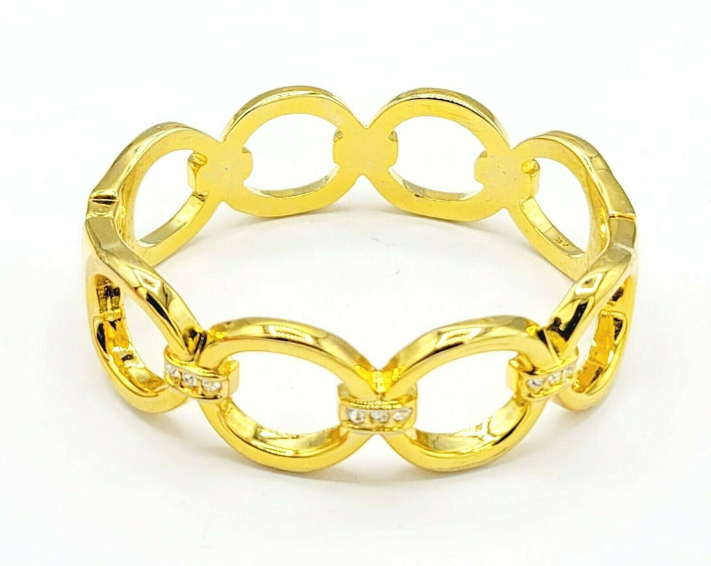 Gold Plated Rhinestone Hinged Cuff Bracelet Modern Unbranded