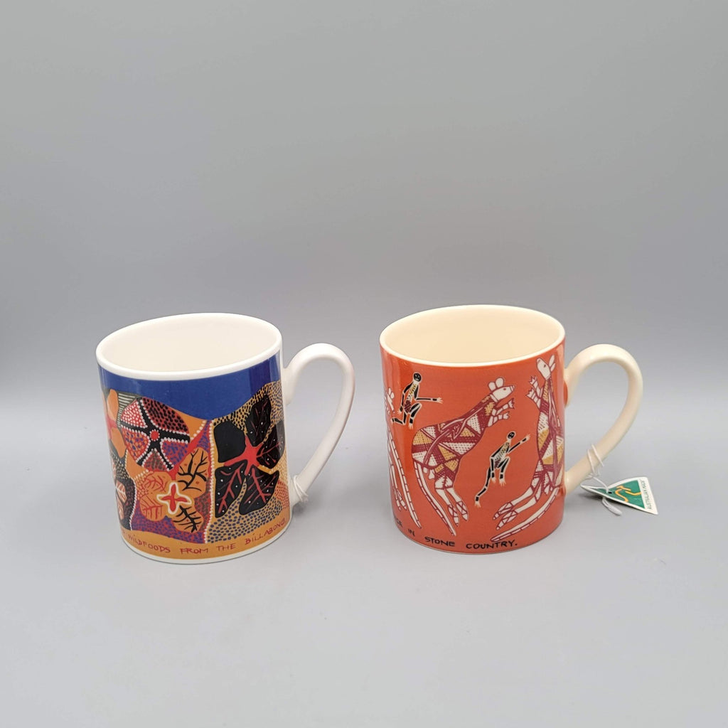 Yijan Australia Coffee Mug Cup Set of 2 Aboriginal Art Tribal NWT