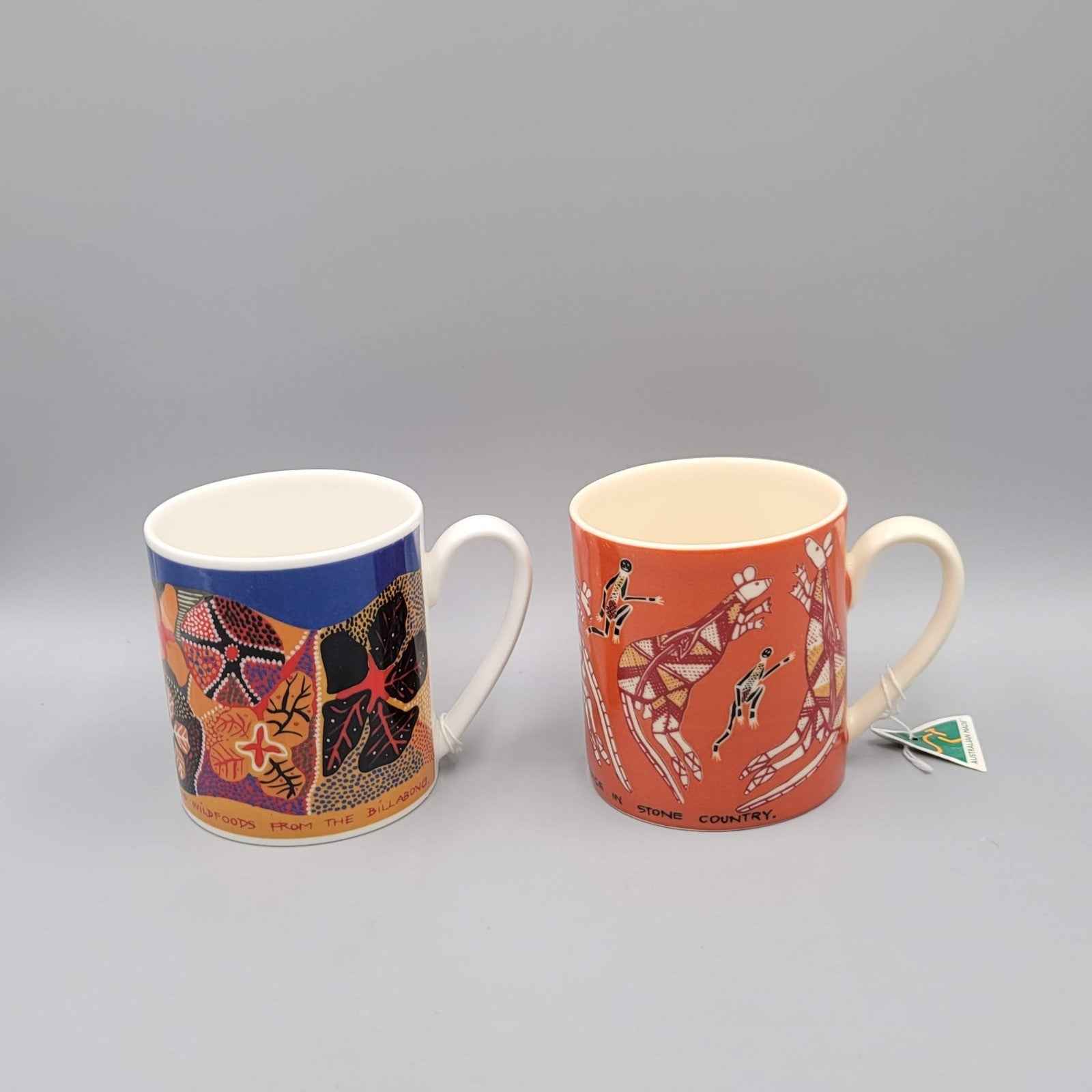 Yijan Australia Coffee Mug Cup Set of 2 Aboriginal Art Tribal NWT
