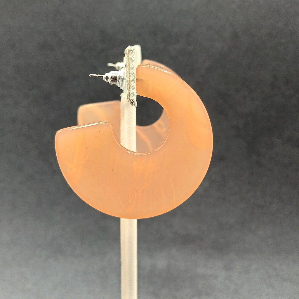 Pierced Earrings Pink Swirl Acrylic Wide Half Hoop Drop 1 5/8"