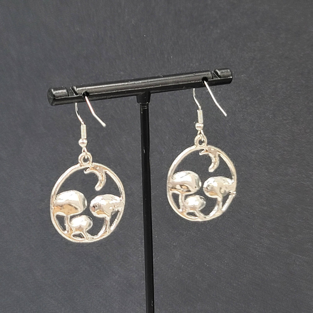 Mushroom Pierced Earrings New Silver tone Round Dangle 1"