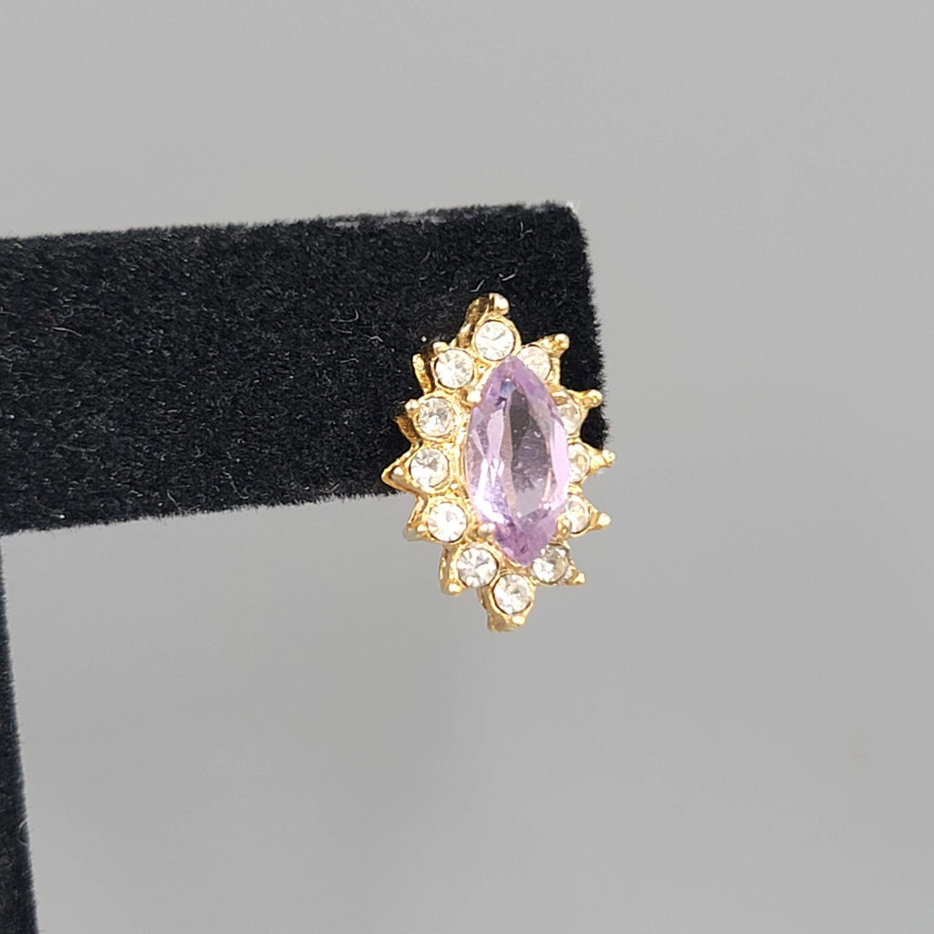 Purple Marquis Stone Studs Pierced Earrings 5/8 in