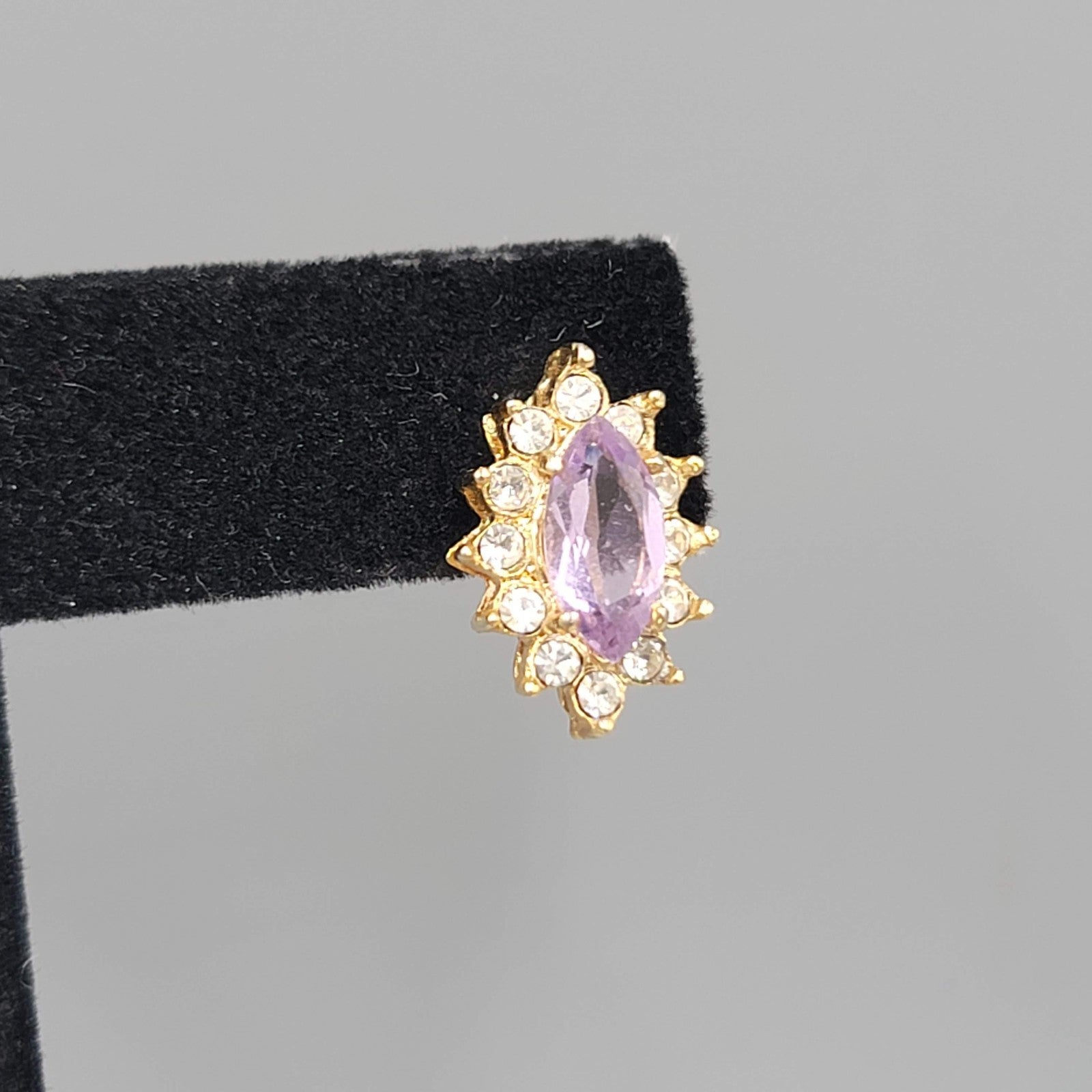 Purple Marquis Stone Studs Pierced Earrings 5/8 in