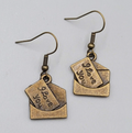 Love Note Pierced Earrings Bronze tone Dangle Embossed 3/4"