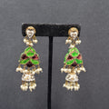 Clip on Earrings Large Enamel Guilloche Beaded Chandelier India Jewelry 2.75"