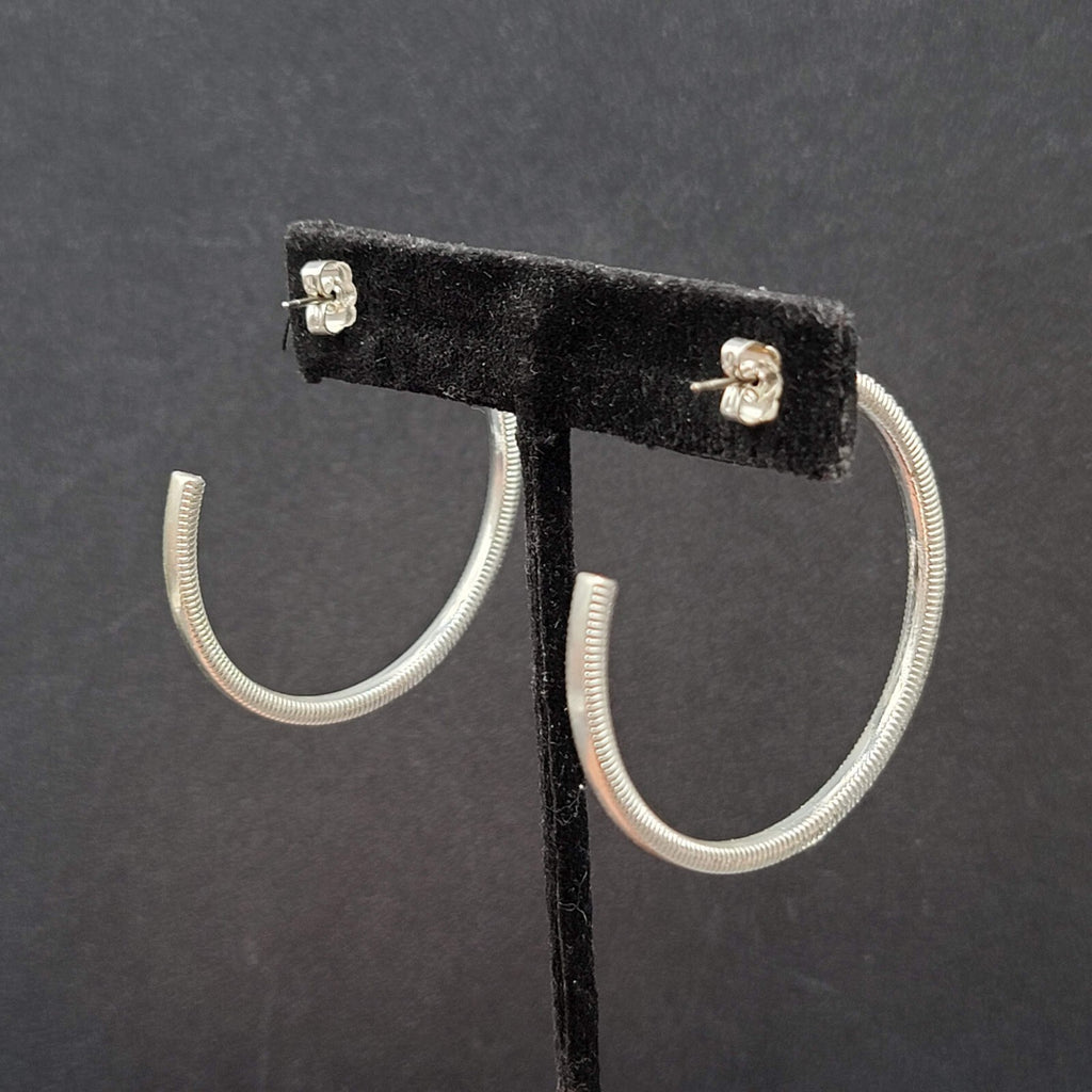 Pierced Earrings Silver tone Gradated Purple Rhinestone Hoops 1.75"