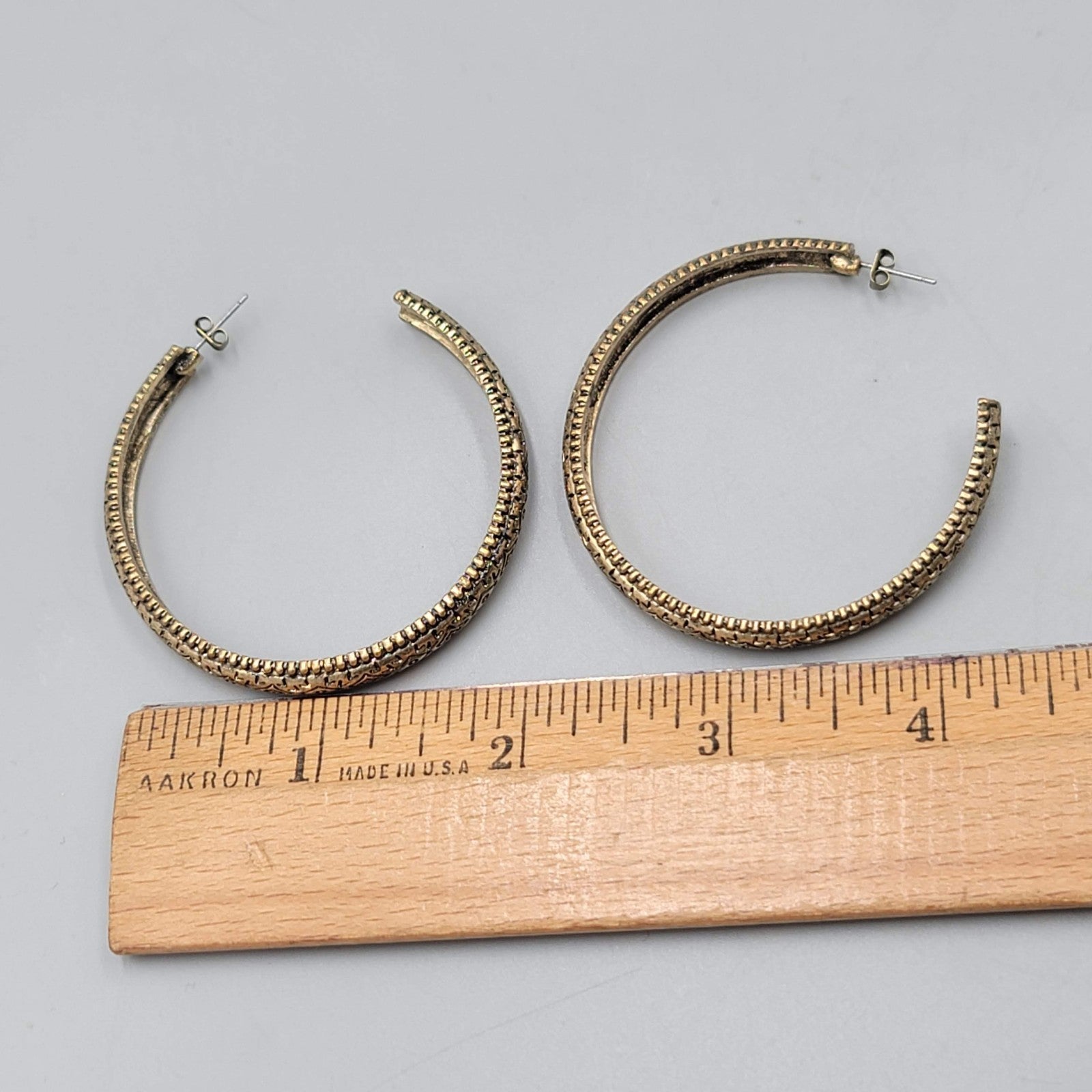 Large Textured Hoops Pierced Earrings Bronze tone 2 in