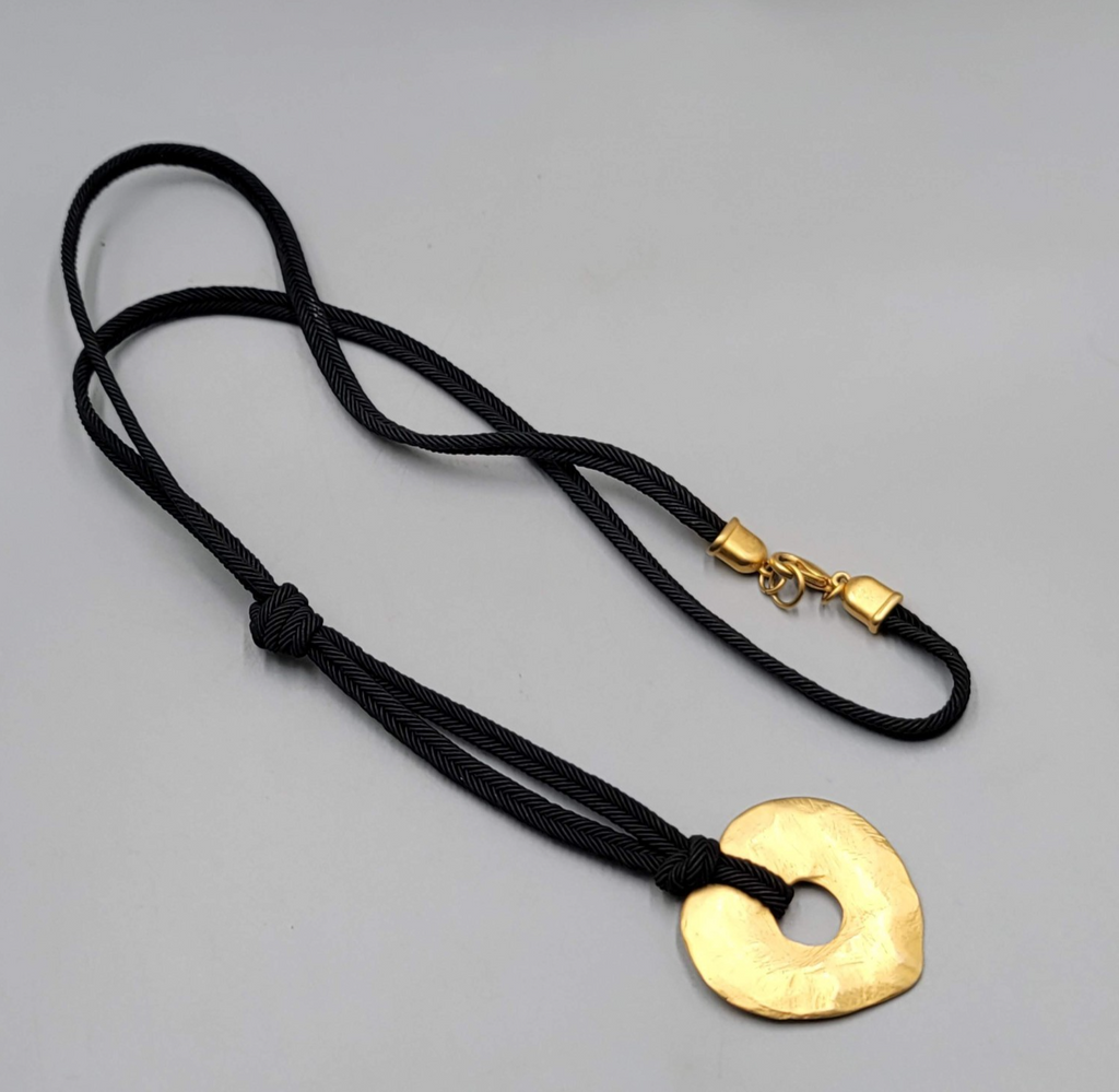Matte Gold Plated Pendant Necklace Black Cord 24"