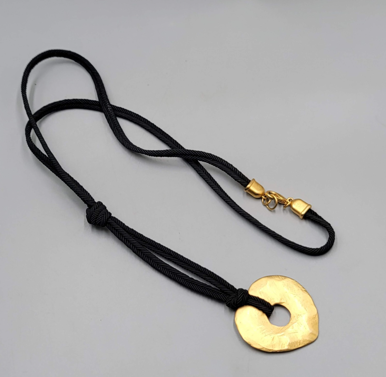 Matte Gold Plated Pendant Necklace Black Cord 24"