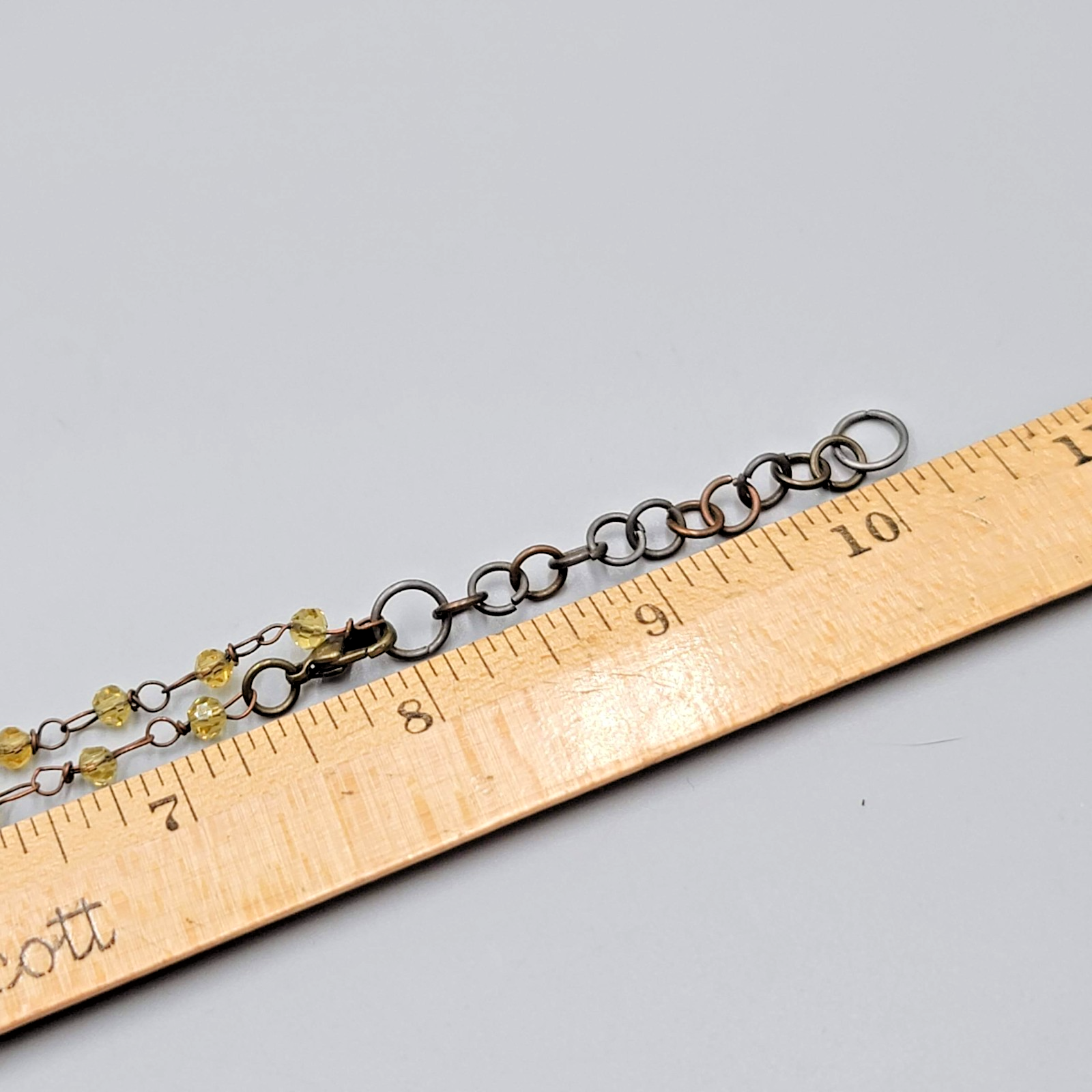 Dainty Bronze tone Chain Necklace Yellow Beads 16"