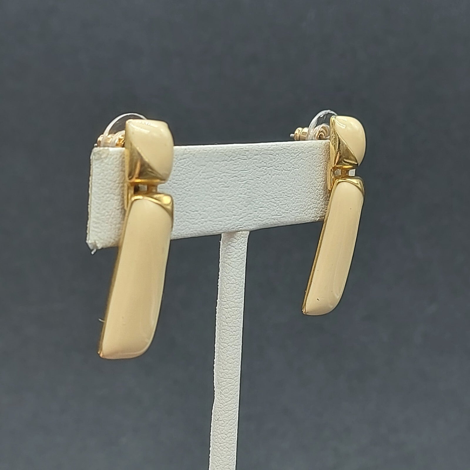 Vintage Pierced Earrings Cream Enamel Dangle 1 3/8"