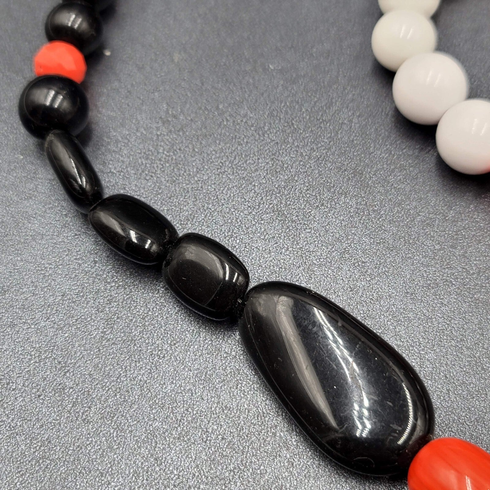Kim Rogers Acrylic Beaded Necklace Red White Black Long 32" NEW