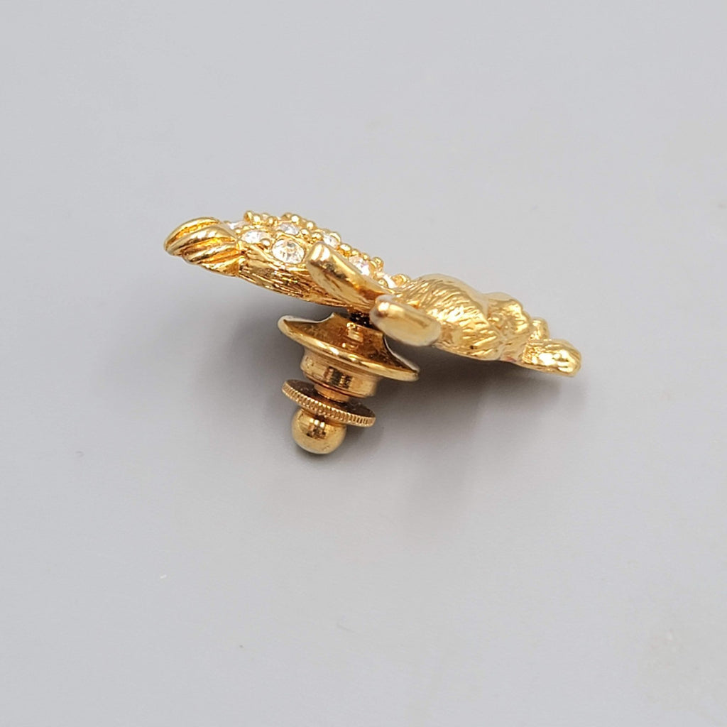Vintage Avon Bunny Rabbit Brooch Gold tone Rhinestone Pin 1"