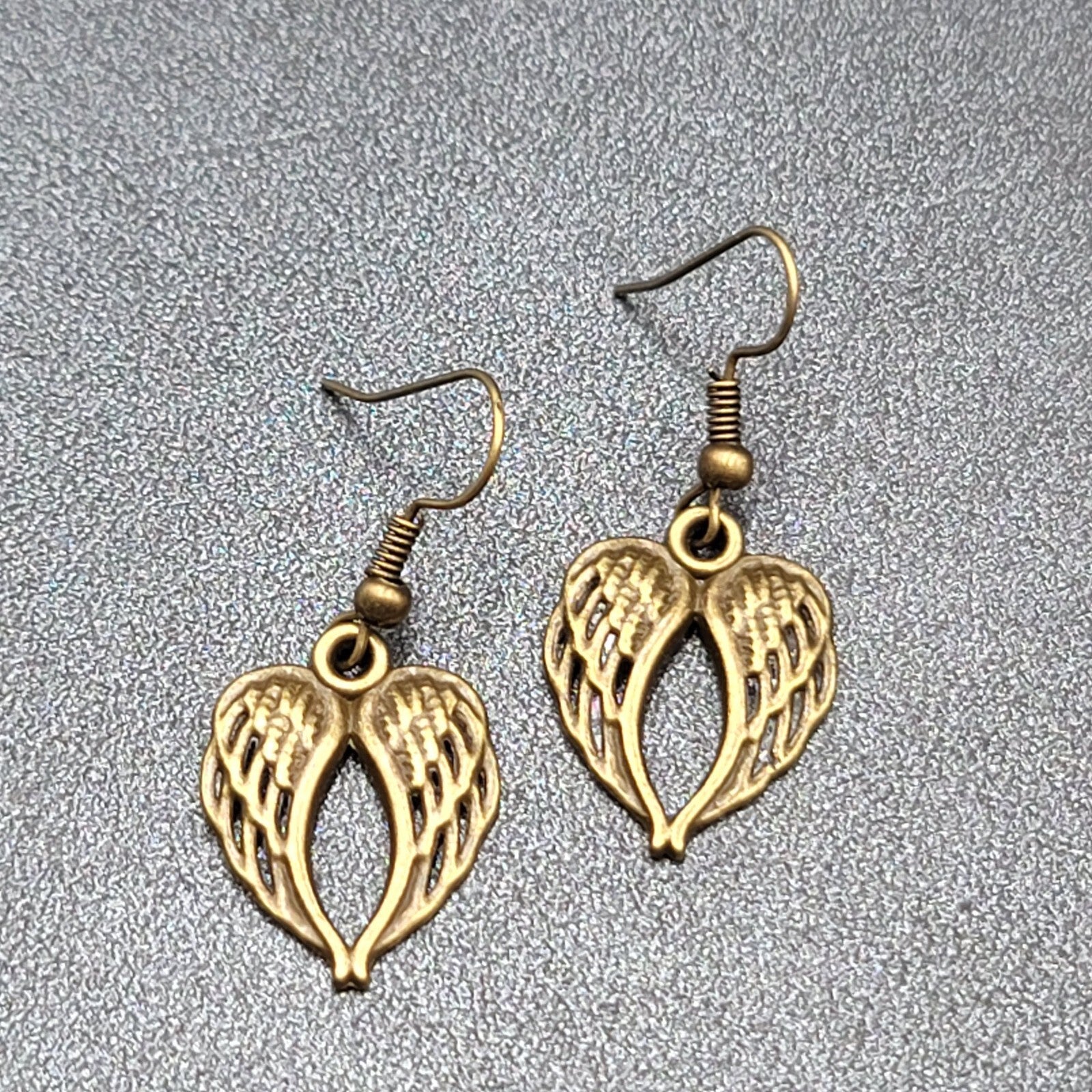 New Angel Wings Pierced Earrings Nature Bronze tone Dangle 7/8"