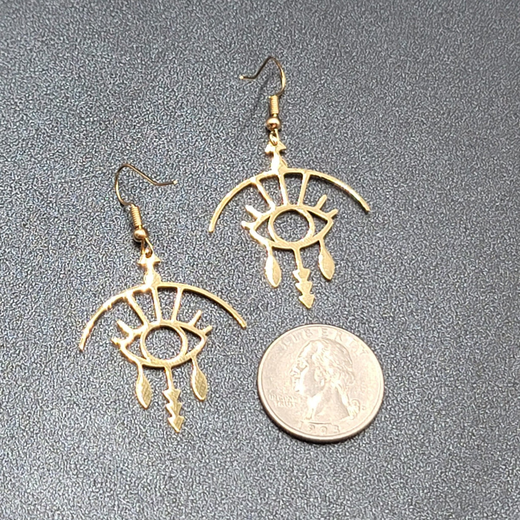 Evil Eye Pierced Earrings Crying Art Gold Plated Statement Dangle New 1.5"
