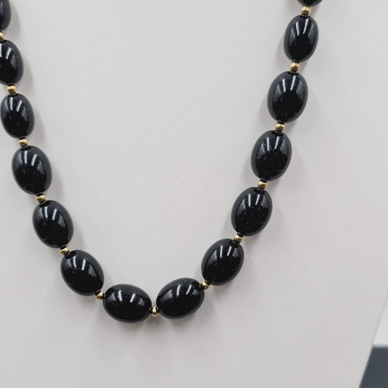Vintage MONET Necklace Black Graduated Bead Gold tone Estate Jewelry 28"