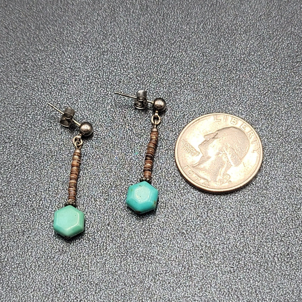 Pierced Earrings Heishi Shell Turquoise Bead Dangle 1.25"