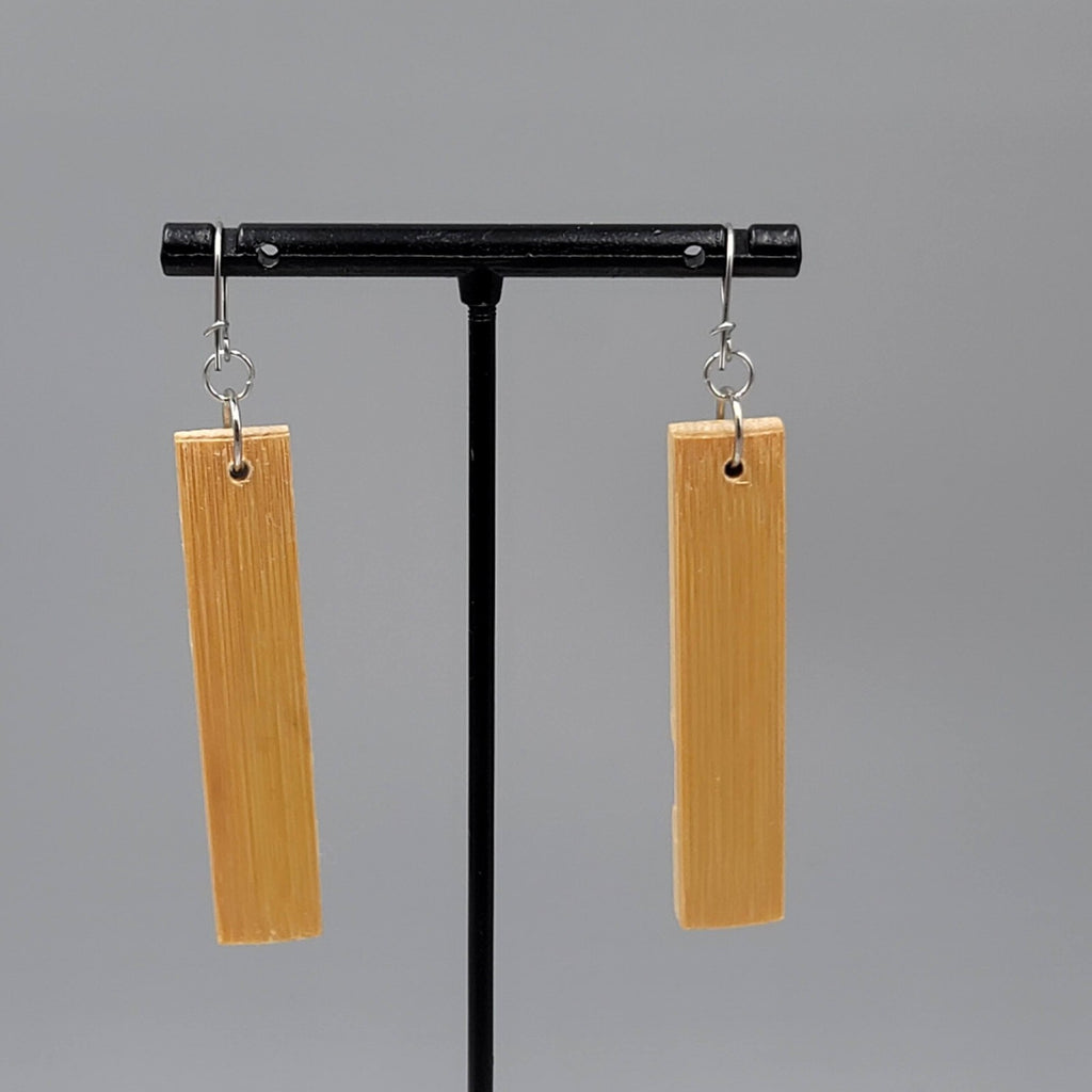 Sun Motif Wood Pierced Earrings Silver tone Dangle 2.25"
