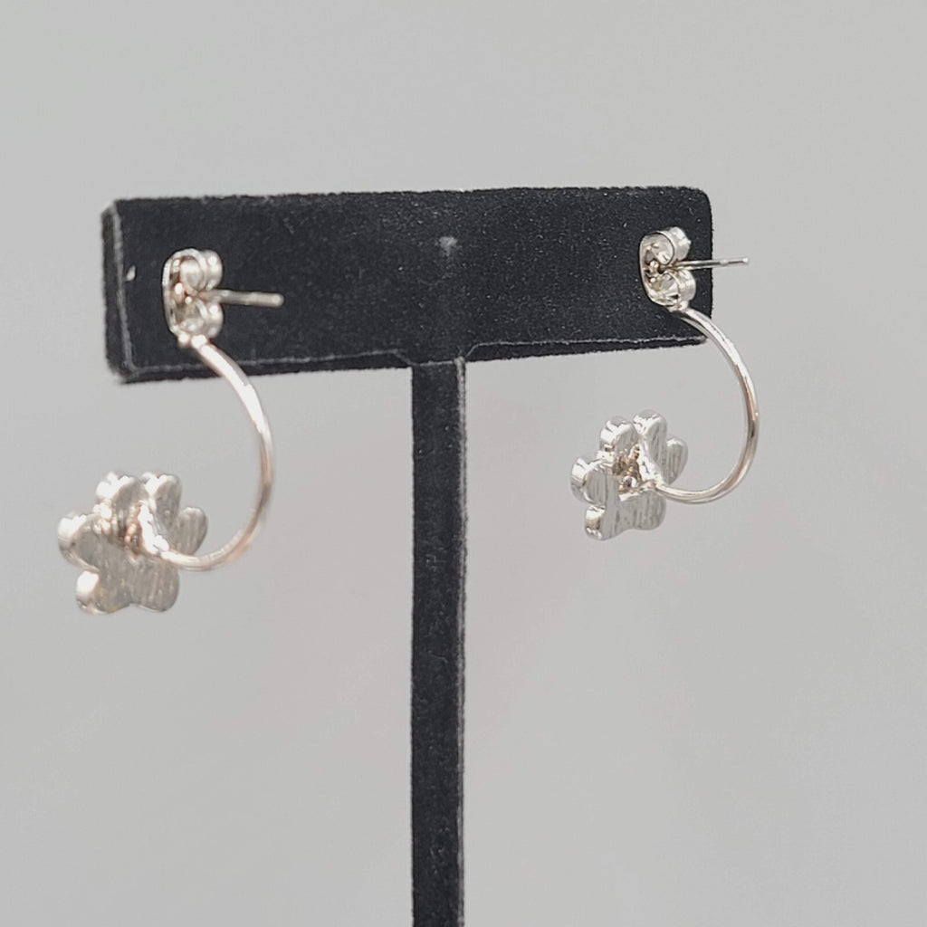 Pierced Earrings Purple Enamel Paw Drop Jacket Silver tone 1.25"