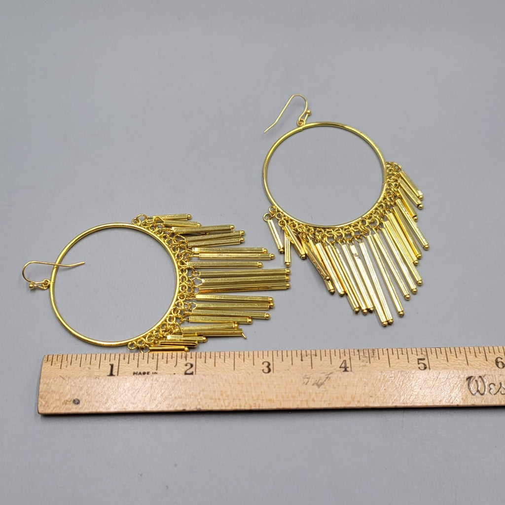 Large Statement Pierced Earrings Brassy/Gold tone Dangle 