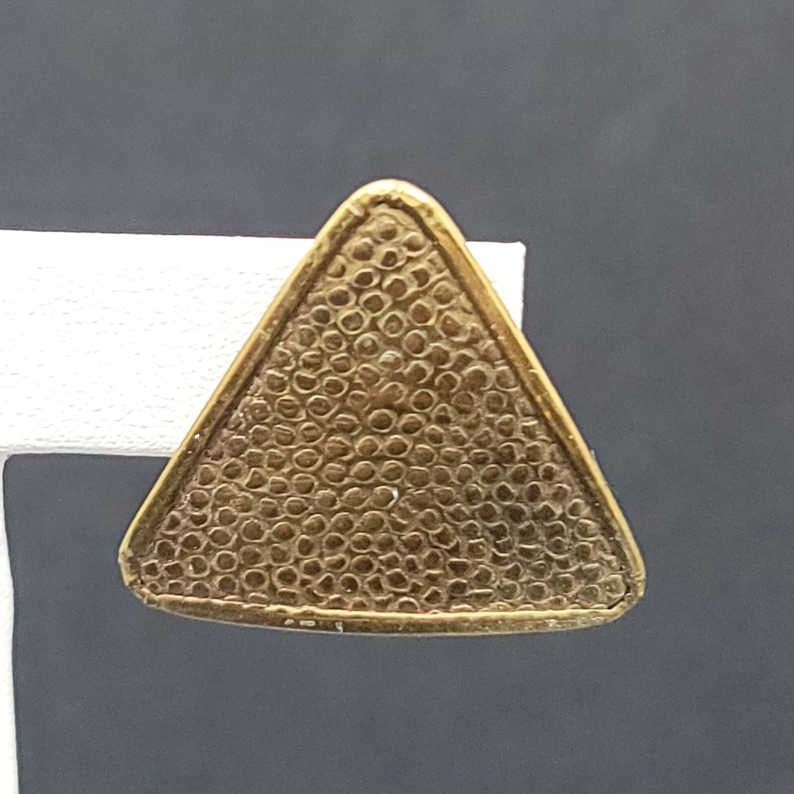 Vintage Pierced Earrings Solid Brass Textured Triangle Drop 1 1/8"
