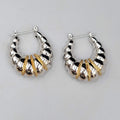 Puffy Hoop Pierced Earrings Gold tone Twisted Rope Detail Silver tone 1"