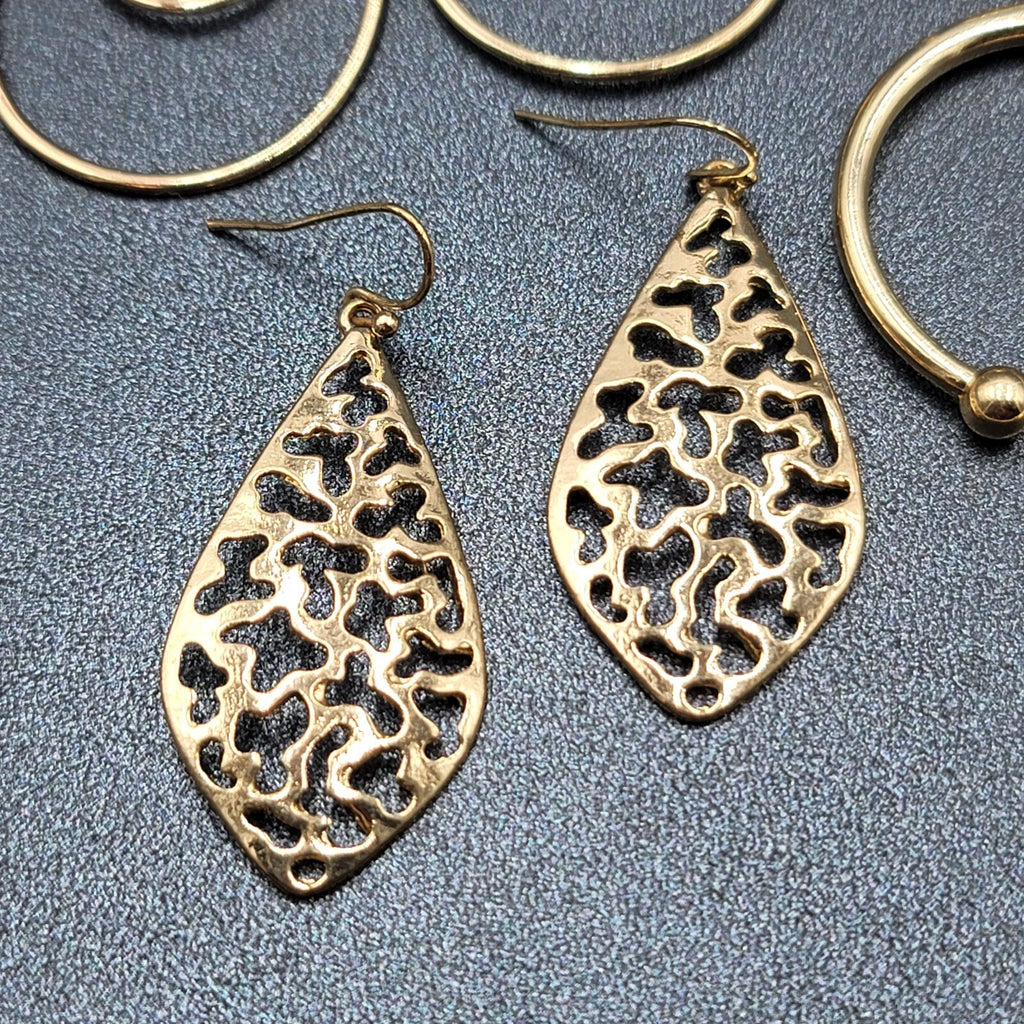 Lot of 3 Pierced Earrings Goldtone Teardrop Hoops Quartz Crystal Bead Wearable