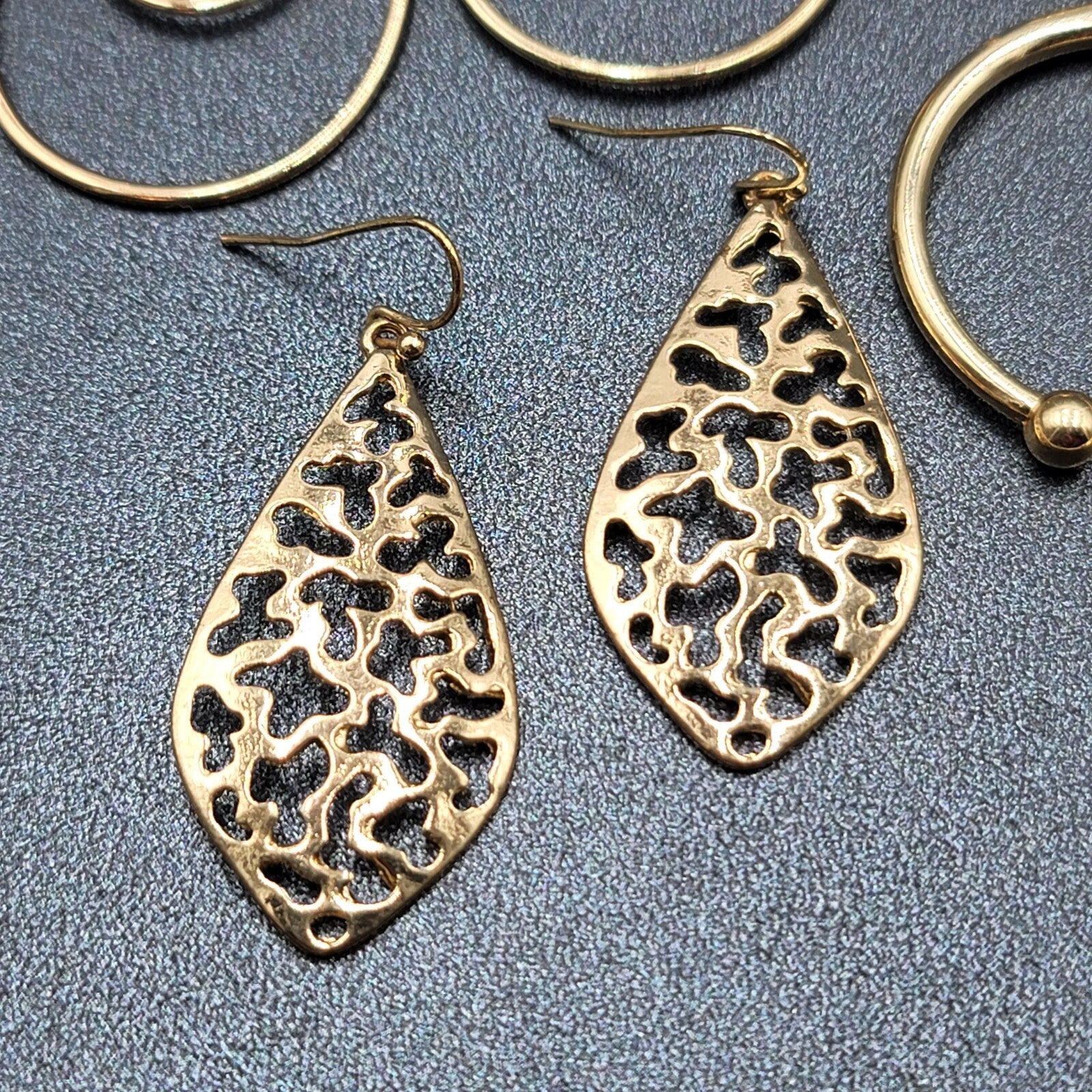 Lot of 3 Pierced Earrings Goldtone Teardrop Hoops Quartz Crystal Bead Wearable