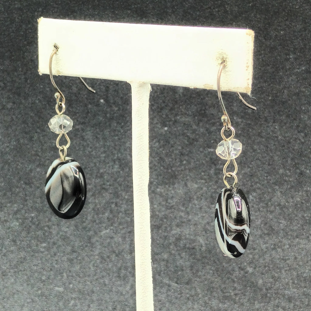 Pierced Earrings Silver tone Round Quartz Bead Dangle 1"