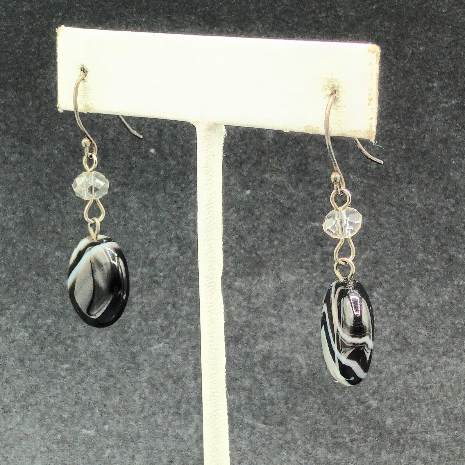 Pierced Earrings Silver tone Round Quartz Bead Dangle 1"