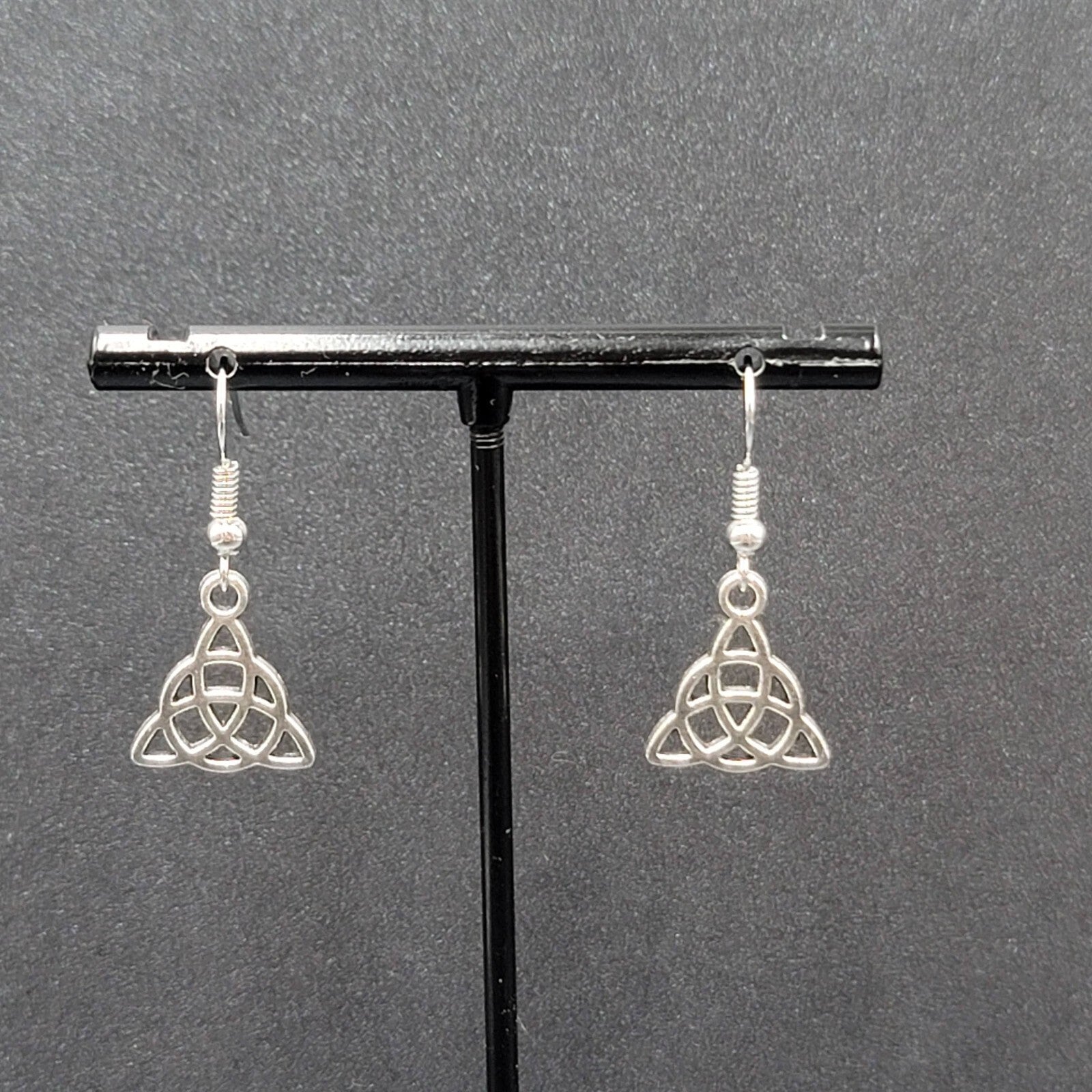 Pierced Earrings Triangle Celtic Knot Silver tone Dangle 5/8"
