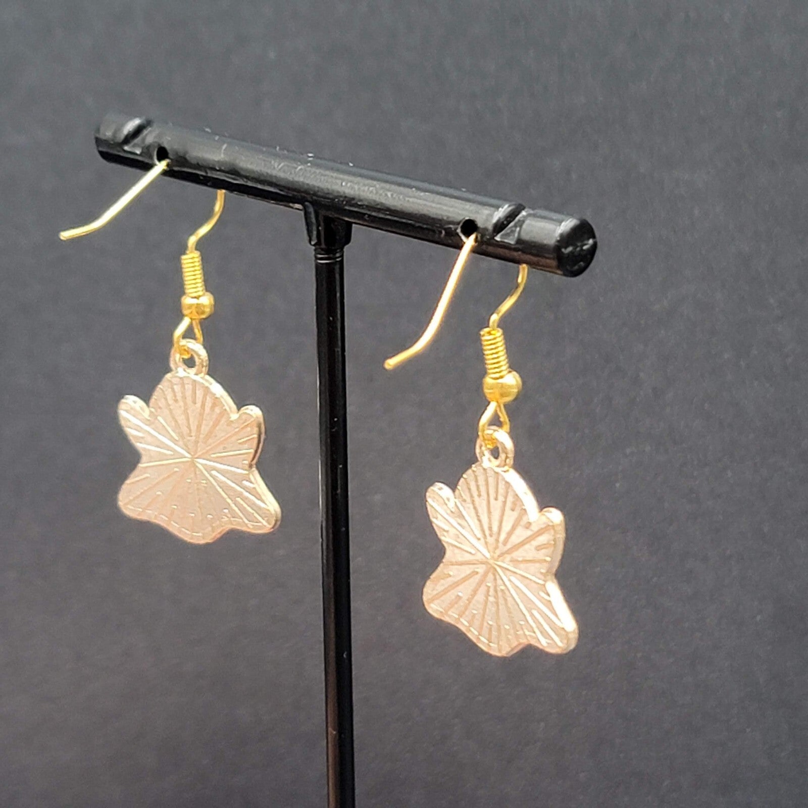 Halloween Sad Ghost Pierced Earrings Gold tone Gray Enamel Dangle 3/4"