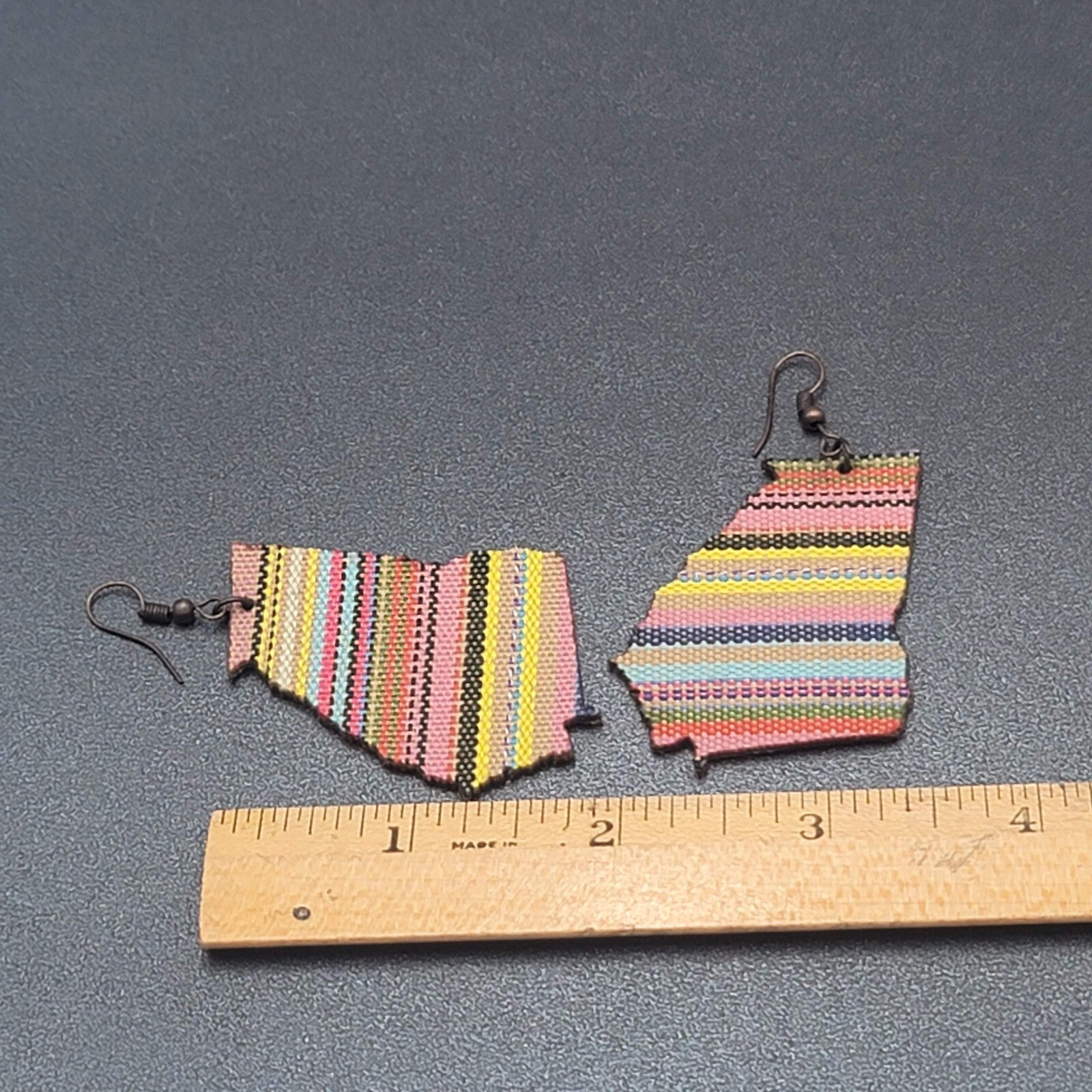 Pierced Earrings Fabric Cut out State of Missouri Dangle 1.75"