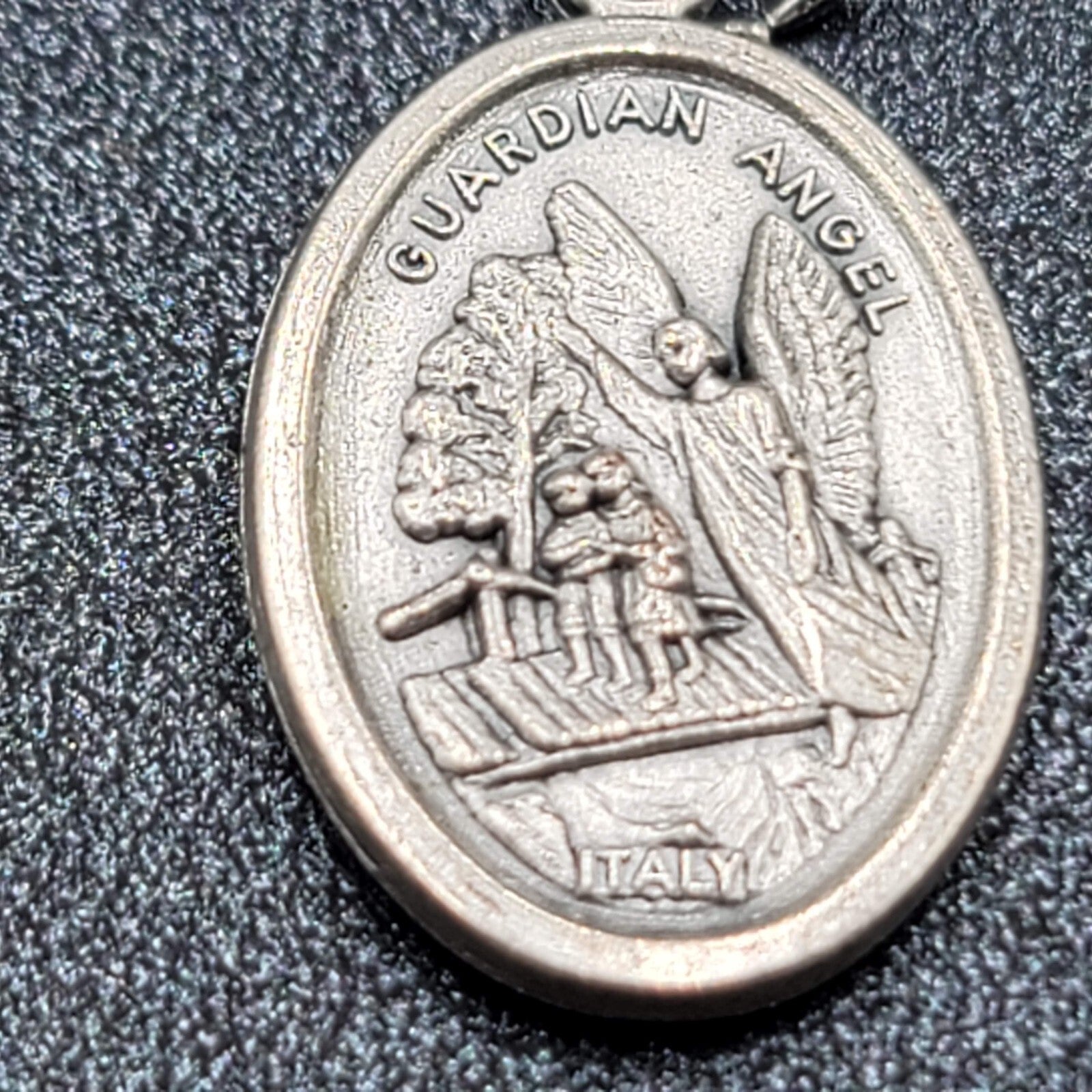 Saint Michael Guardian Angel Medal Pendant Italy Silver tone 1 Inch
