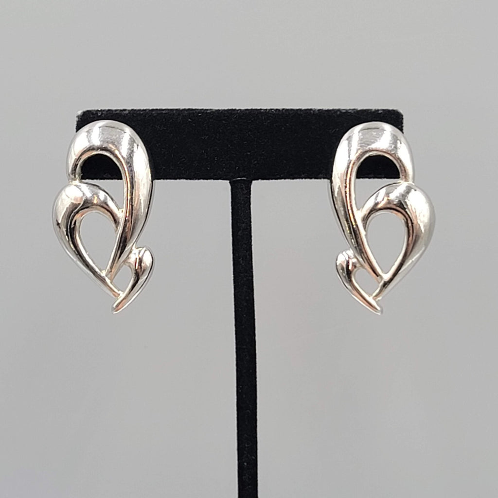 Vintage High Polish Silver tone Drop Pierced Earrings 1.5"