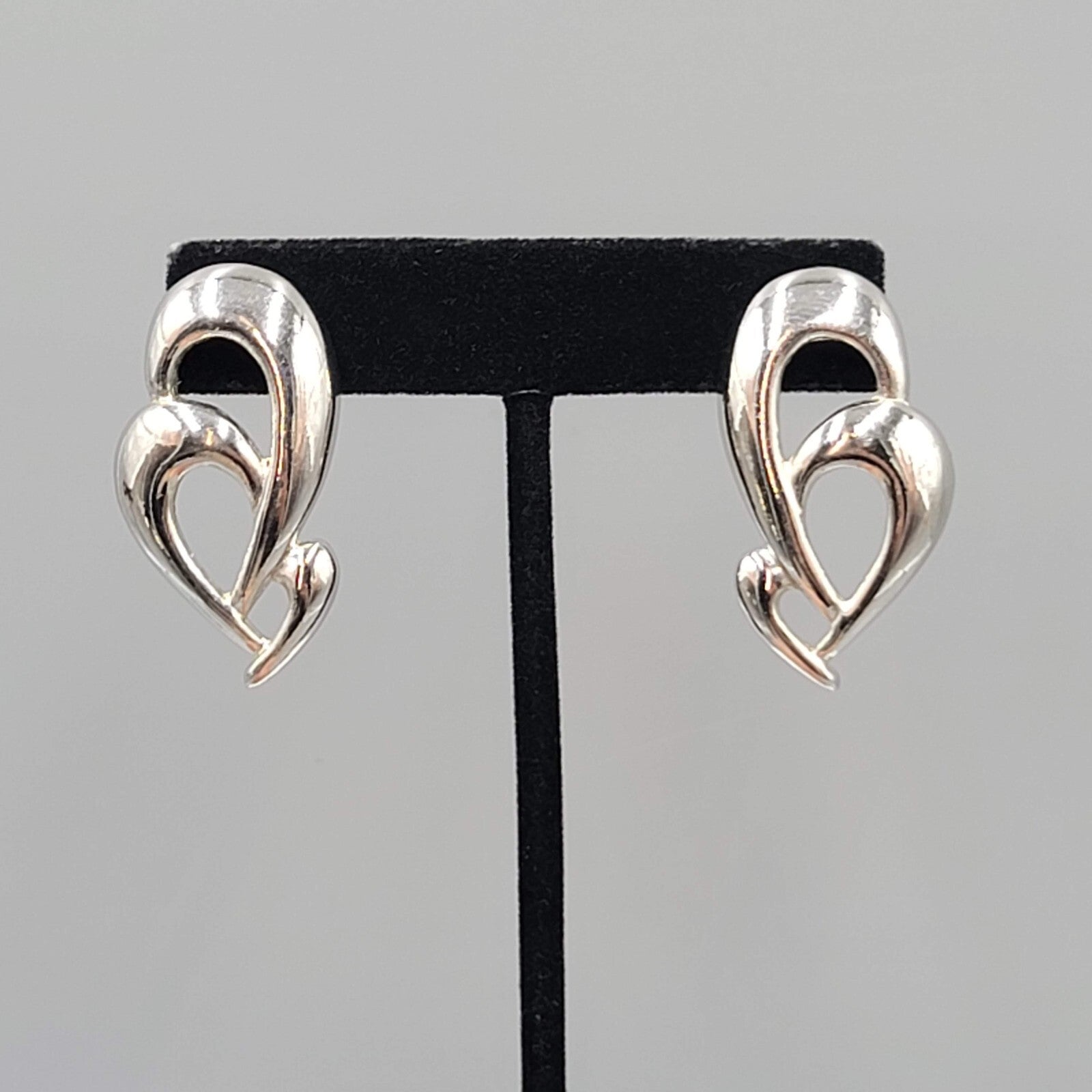 Vintage High Polish Silver tone Drop Pierced Earrings 1.5"