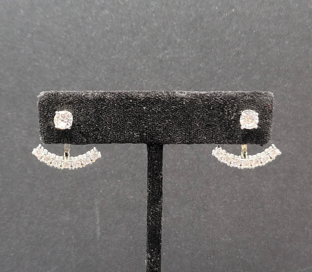 Pierced Earrings Silver tone Crystal Drop Jacket Studs 5/8"