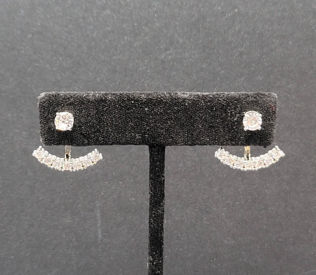 Pierced Earrings Silver tone Crystal Drop Jacket Studs 5/8"