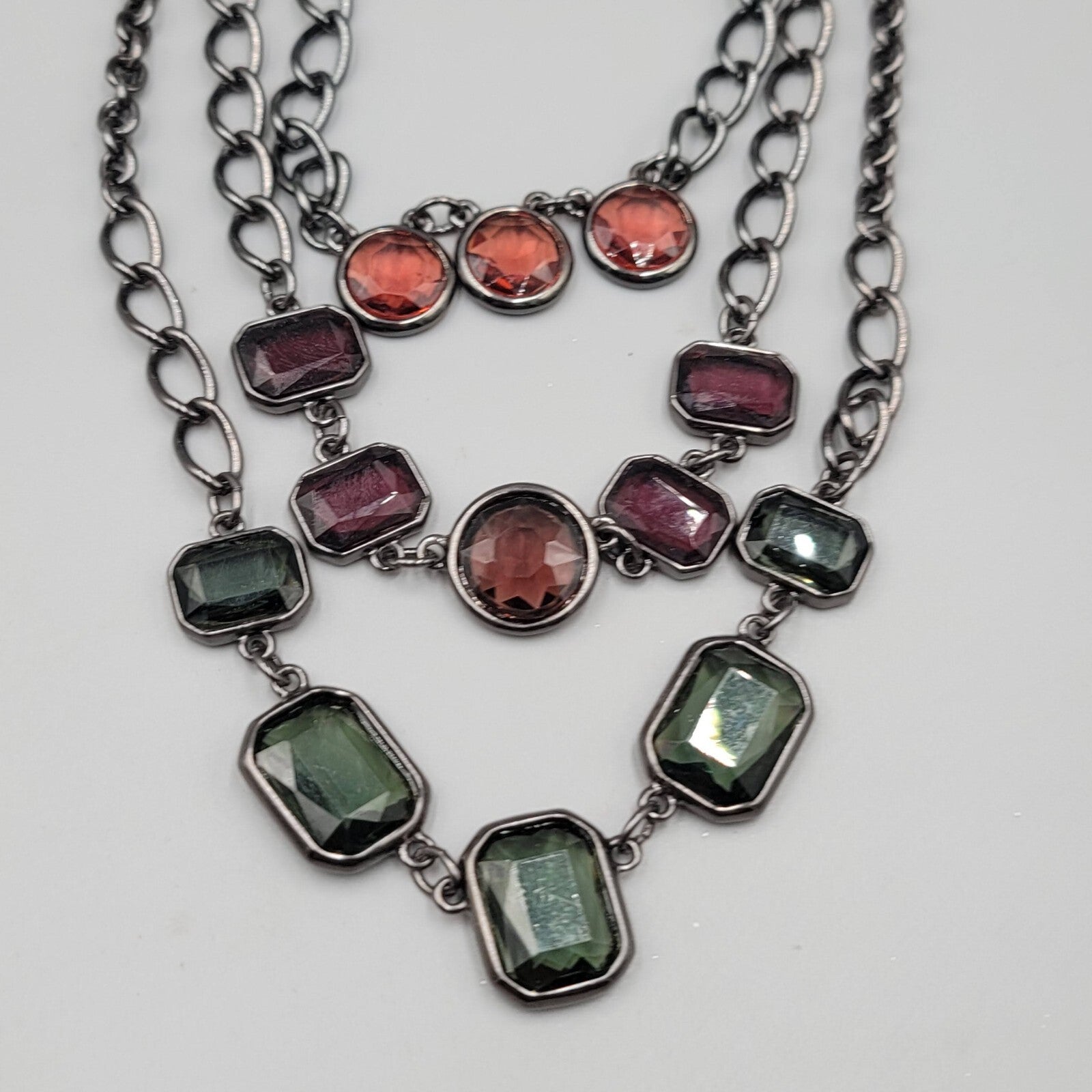 Chicos Triple Strand Necklace Black Chain Red Purple Green 16"-22" +4"