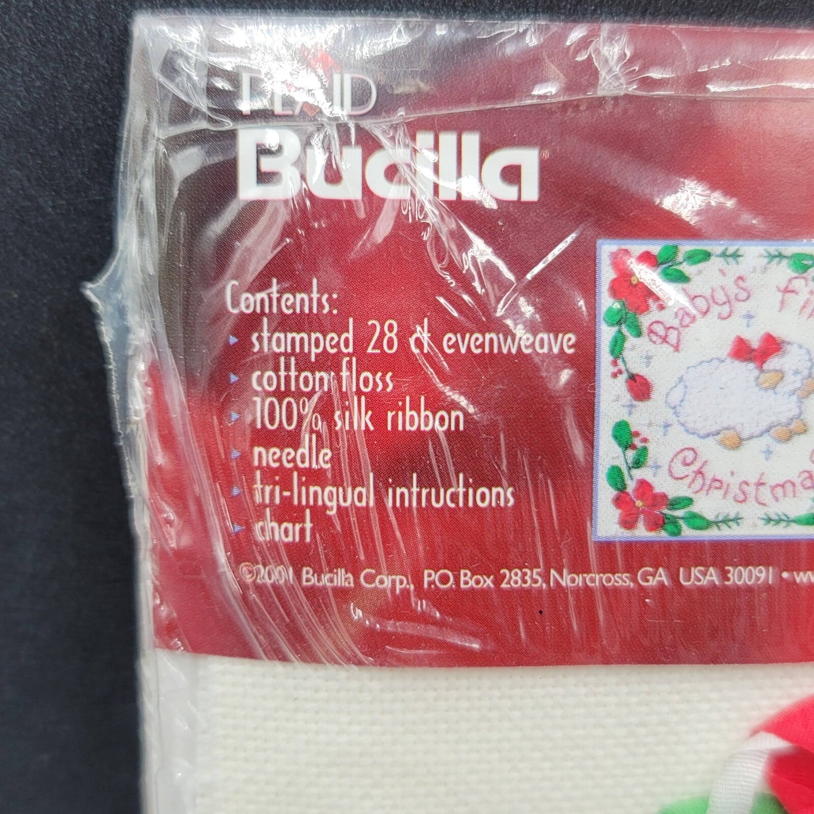 Babys First Christmas Lamb Silk Ribbon Kit Bucilla 5x5