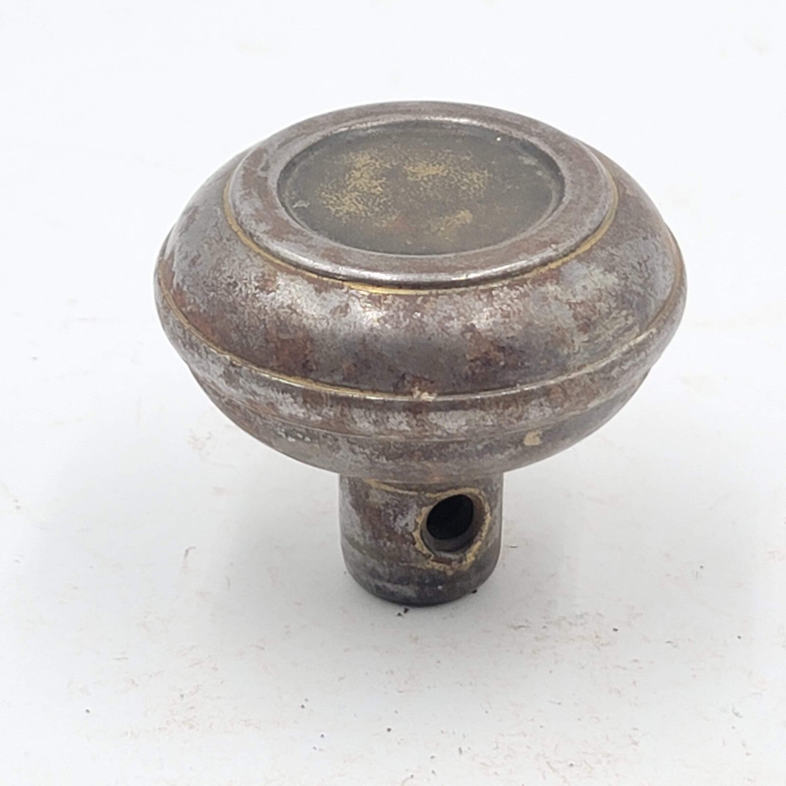 Vintage SINGLE Doorknob Gray Steel Ring Salvage Door Hardware 2.25"