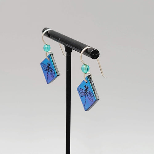 Dragon Fly Pierced Earrings Silver tone Dangle 3/4"