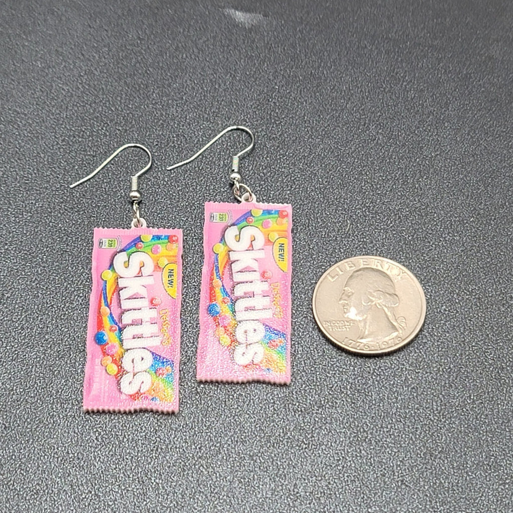 Skittles Pierced Earrings Pink Fun Candy Dangle Acrylic 1.75"