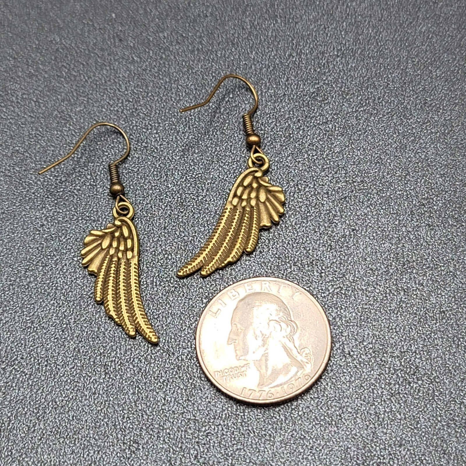 Feather Wings Pierced Earrings Bronze tone Metal Embossed Dangle 1 1/8"