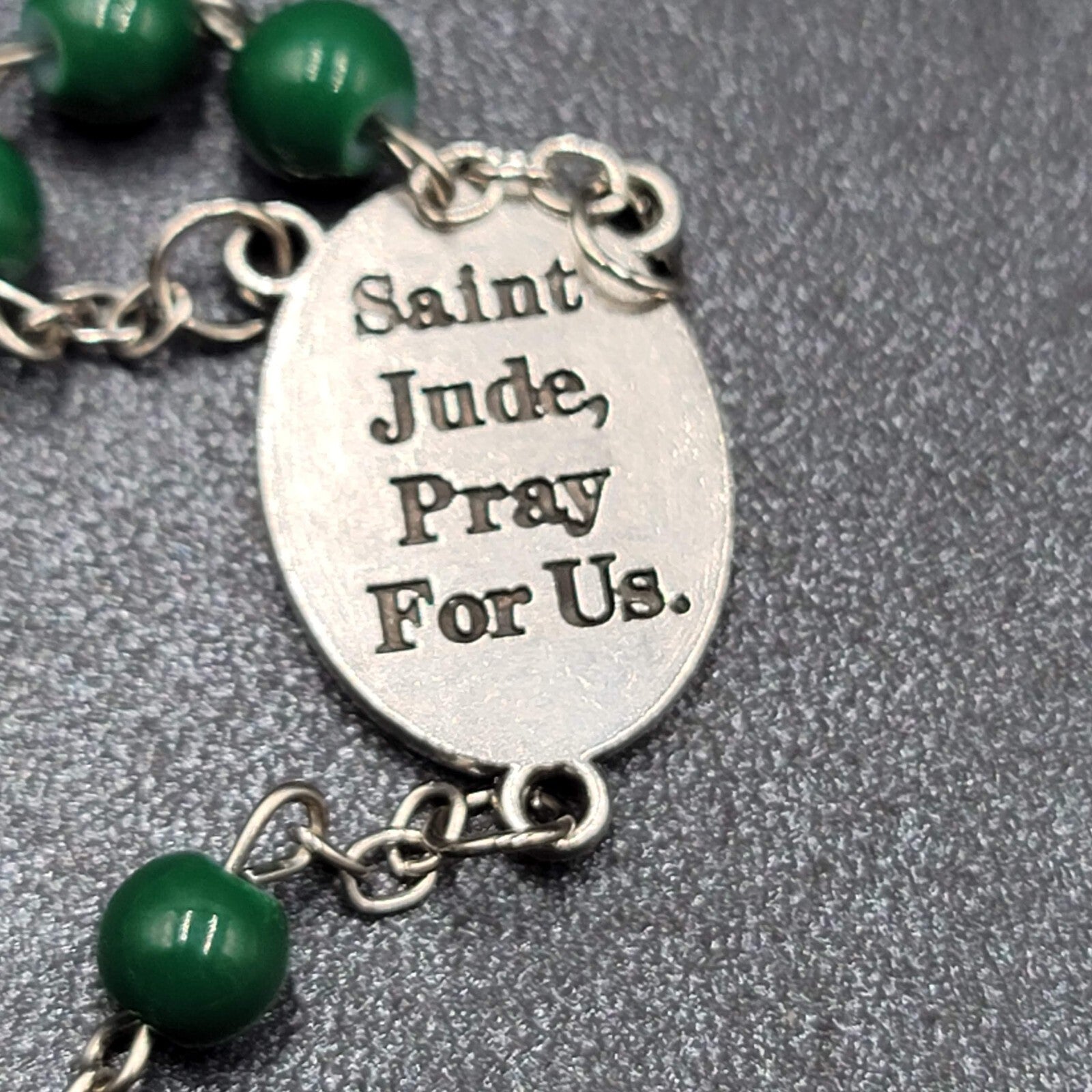 Saint Jude Rosary Silver tone Green Beads