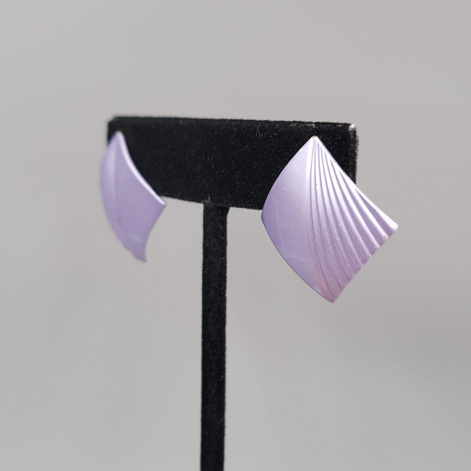 Vintage Pierced Earrings Satin Enamel Lavender Purple Square Drop 1"