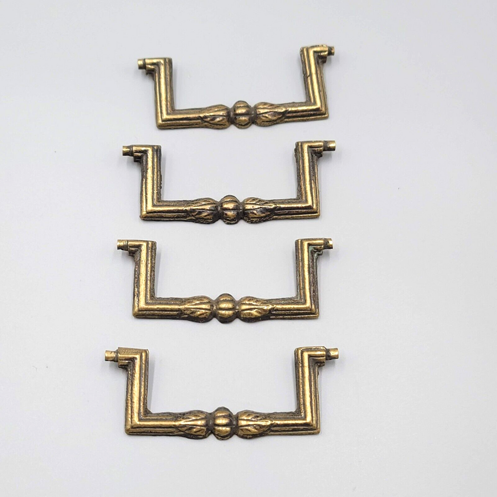 Vtg Leaf Brass Bail Drop Drawer Pull Hardware Set of 4 Reclaimed Part 3"