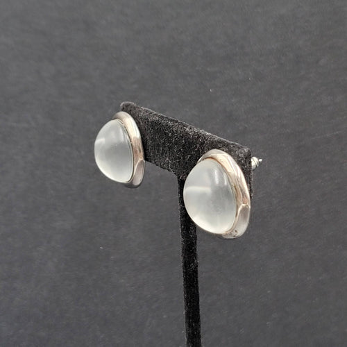 C Stein Pierced Earrings Silver tone Acrylic Frosted Dome 7/8"